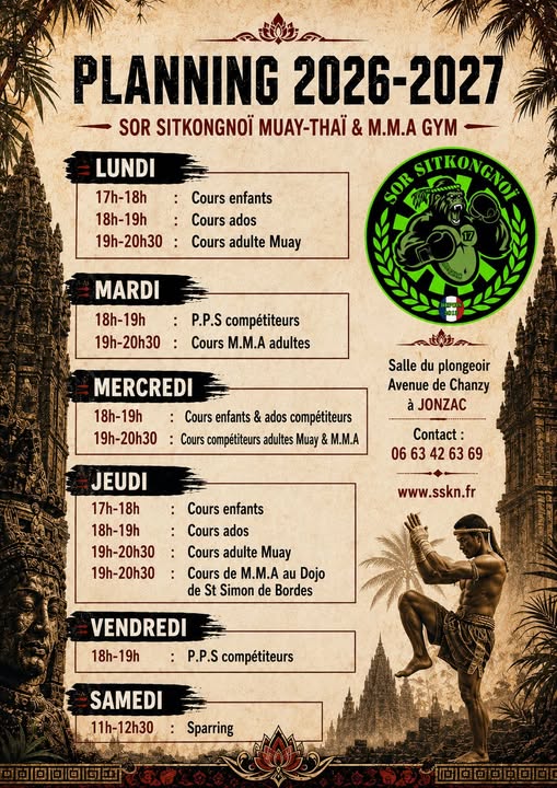 Horaires saison 2026 2027 SSKN JONZAC